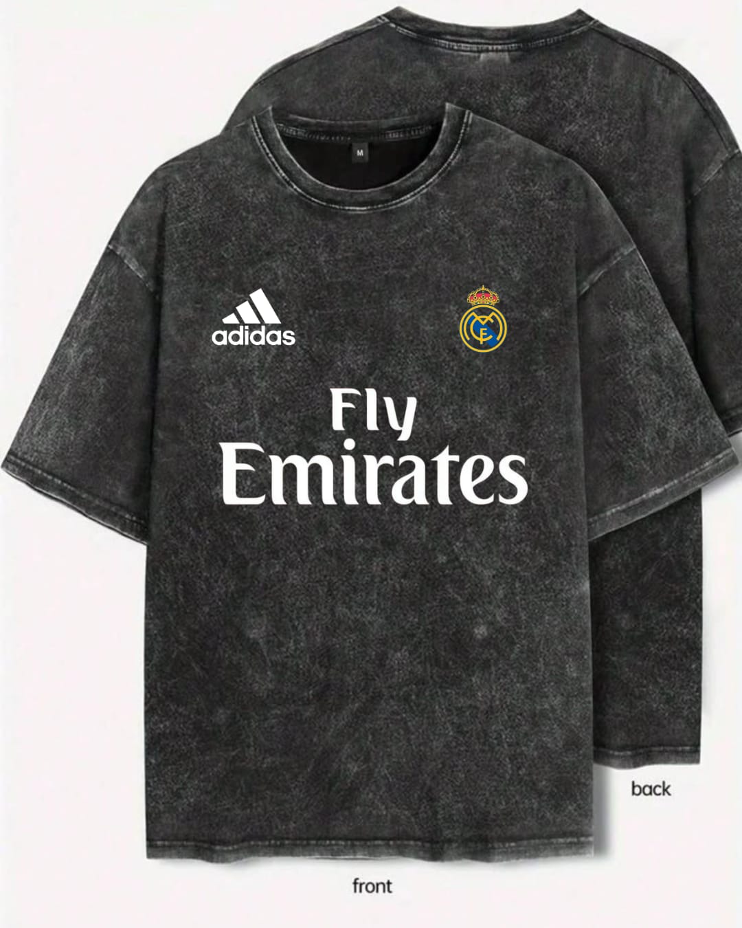 Real Madrid Oversized Acid Wash T-Shirt - Front & Back