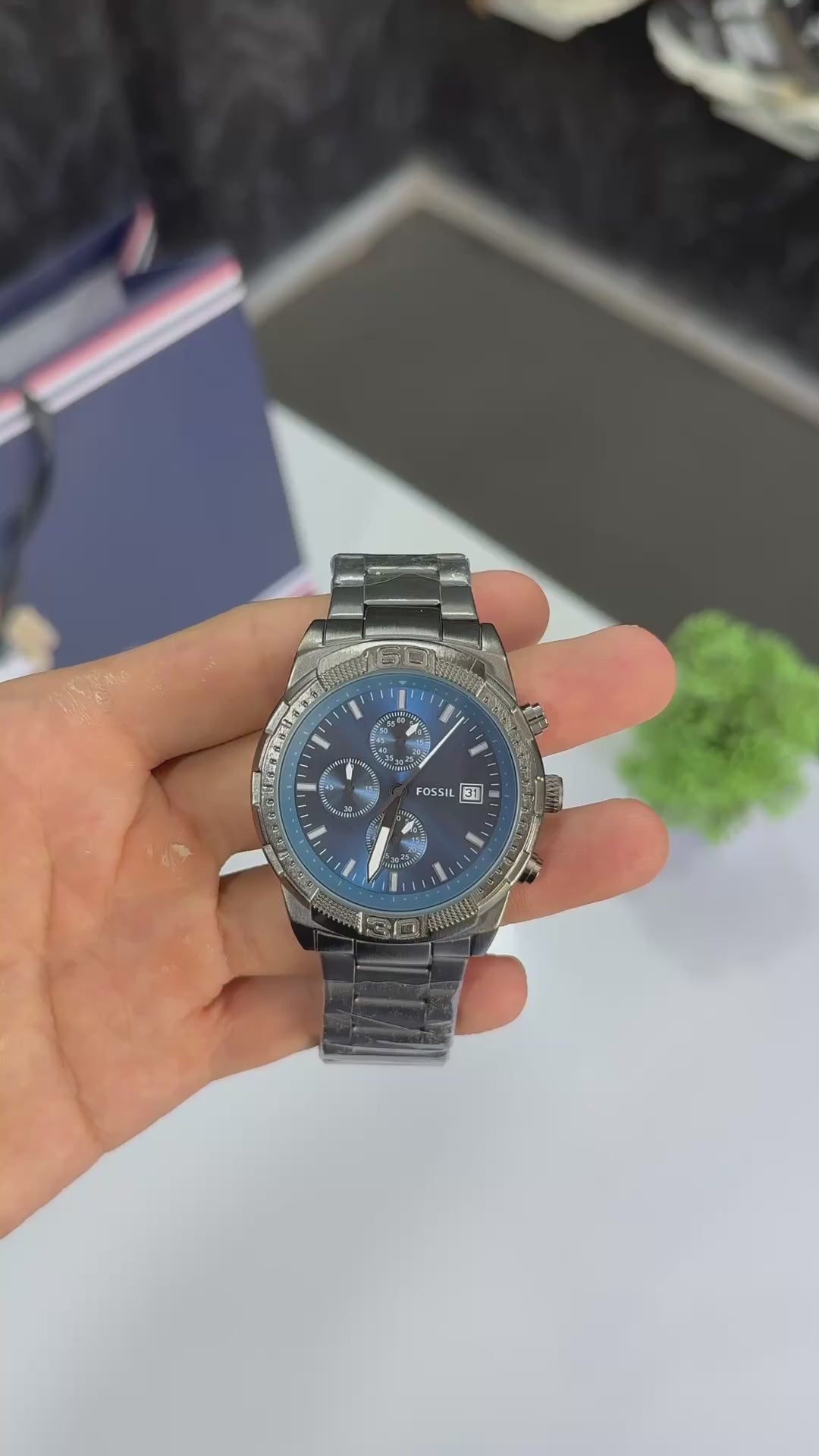 Fossil Blue Dial Chronograph Steel Watch